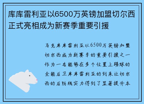 库库雷利亚以6500万英镑加盟切尔西正式亮相成为新赛季重要引援