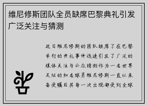 维尼修斯团队全员缺席巴黎典礼引发广泛关注与猜测